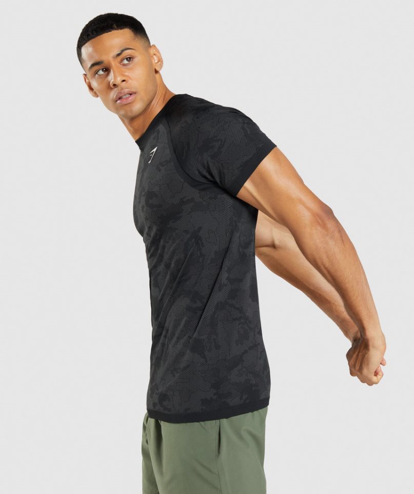 Men's Gymshark Geo Seamless T-Shirts Black | CA N31605